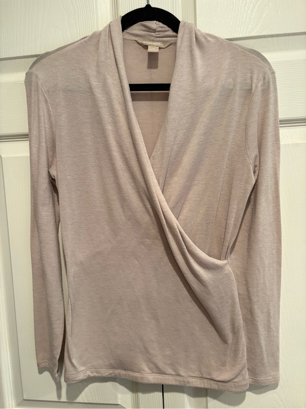 Banana Republic Light Taupe Wrap-Style Long Sleeve Top,M